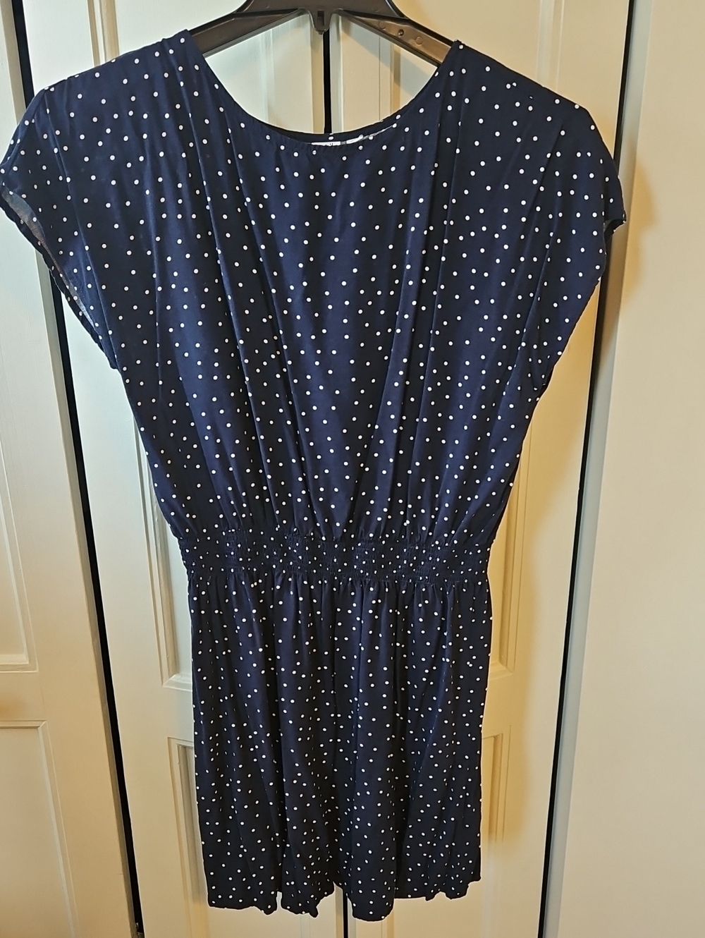 GAP Navy Polka Dot Smocked-Waist Mini Dress